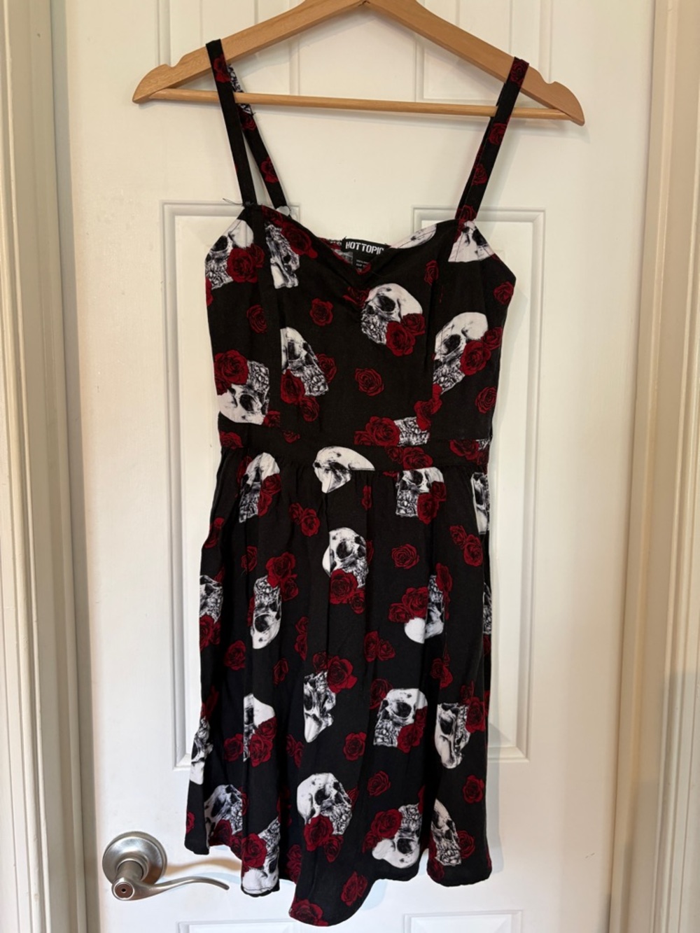 Hot Topic Black Mini Dress with White Skull and Red Rose Print